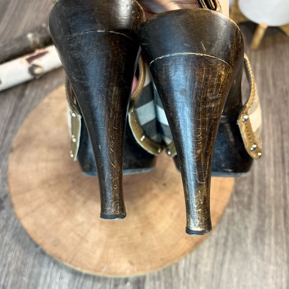 *Burberry | Nova Check Wooden Clog Slingback Peep Toe Heels Size 39/9 - Picture 15 of 16